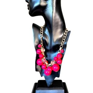 Pink bubble gumball flower necklace with gold accents